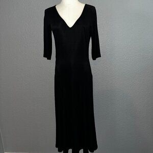 DROZDZIK Black Jersey Knit V-Neck Elbow Length Sleeve - Godet Panel Style Skirt